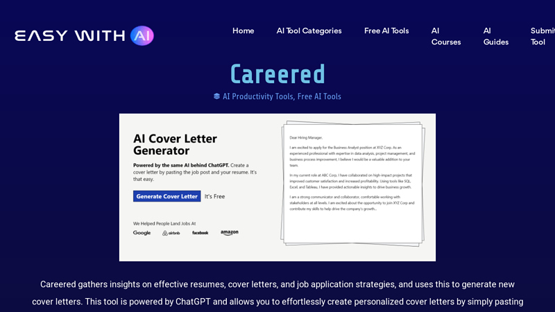 Careered - AI Cover Letter Generator - Easy With AI